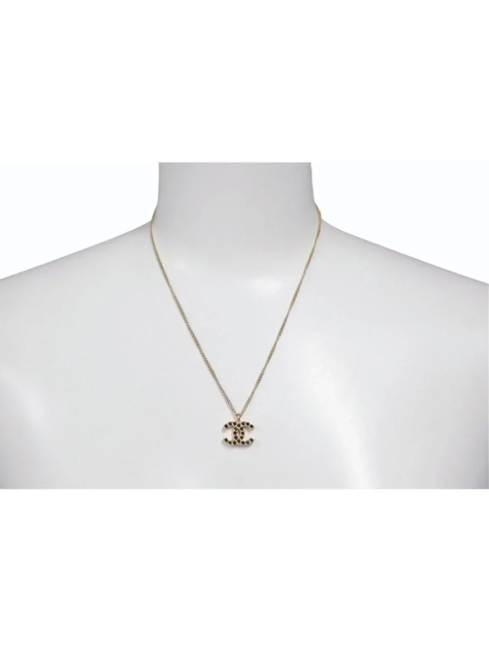Chanel CC Logo Necklace 01 43.5 Metal Rhinestone Gold Black